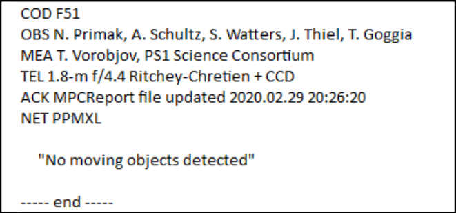 Example of a report without asteroids